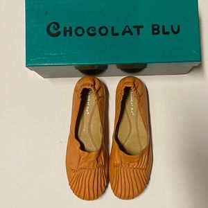 Cam Flat by Chocolat Blu in Orange Leather